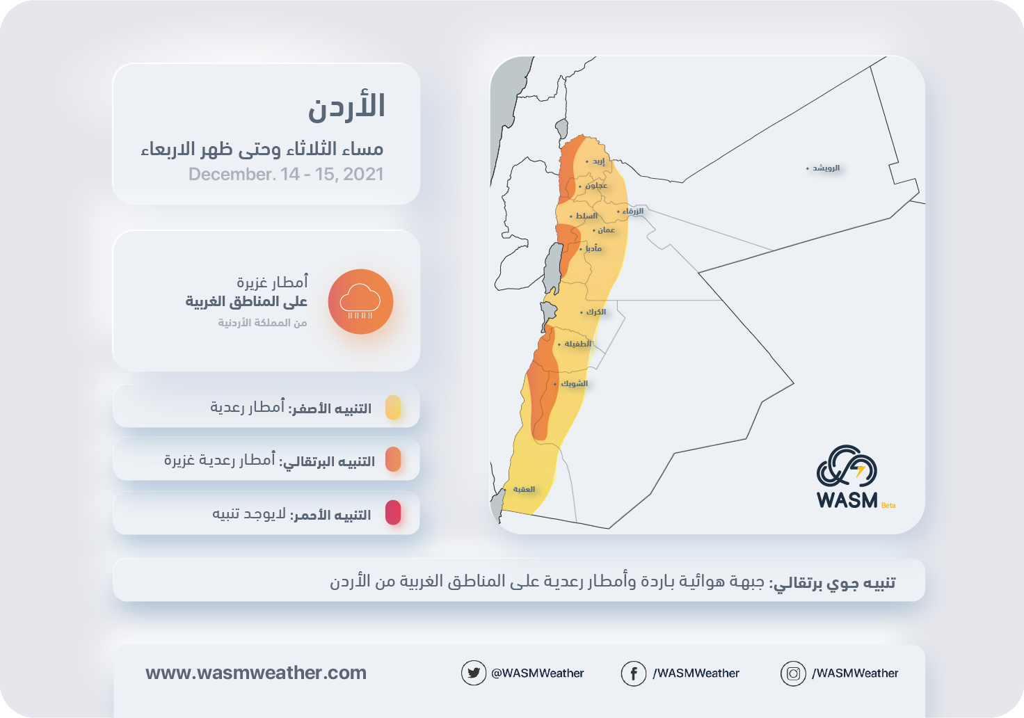 الأردن| تنبيه جوّي.. جبهة هوائية باردة وأمطار رعدية وانخفاض الحرارة مساء يوم الثلاثاء